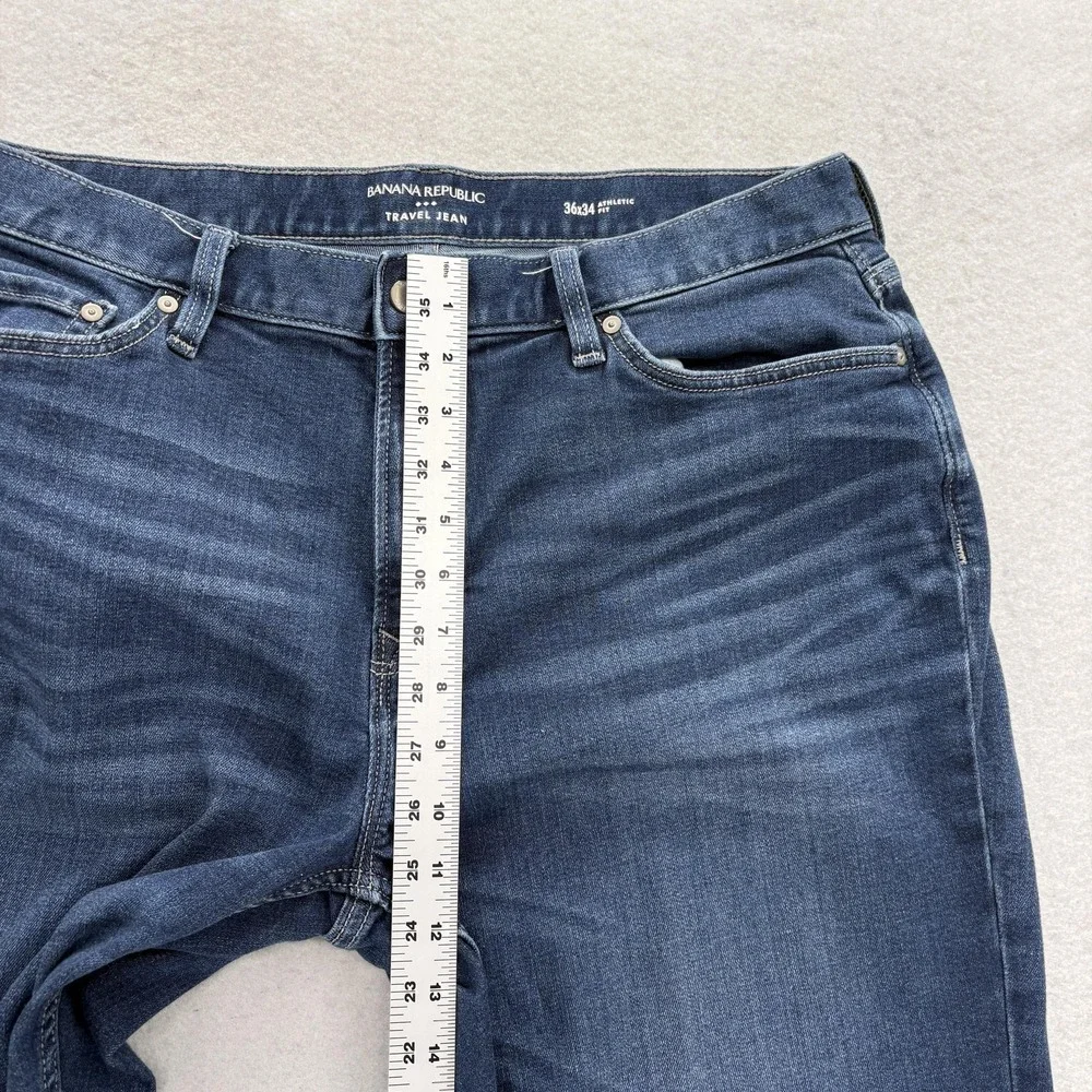 Banana Republic Travel Jeans Mens 36x34 Blue Wash Athletic Tapered Denim Pants